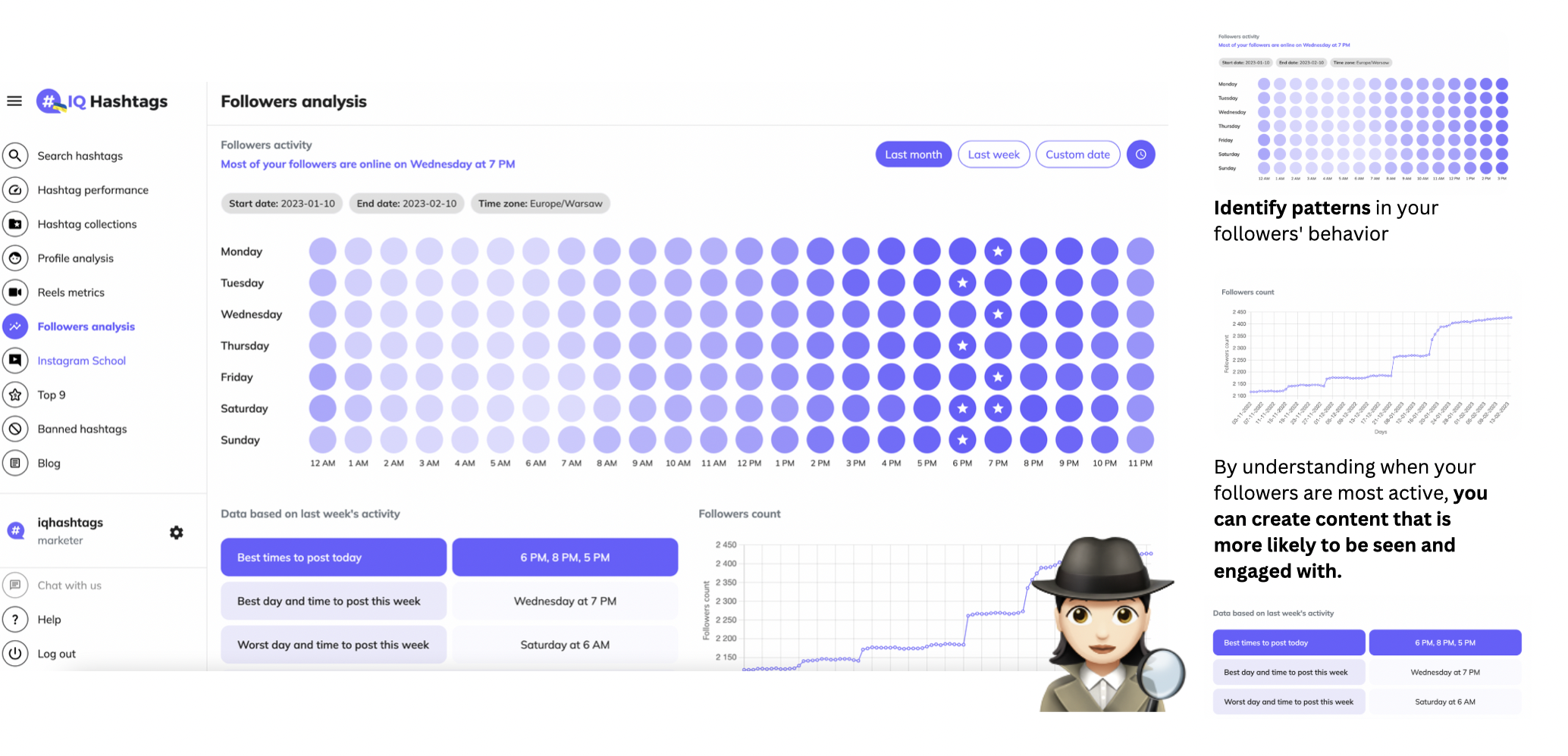 screenshot from instagram analytics tool to show people what they can do instead of buying fake followers on instagram